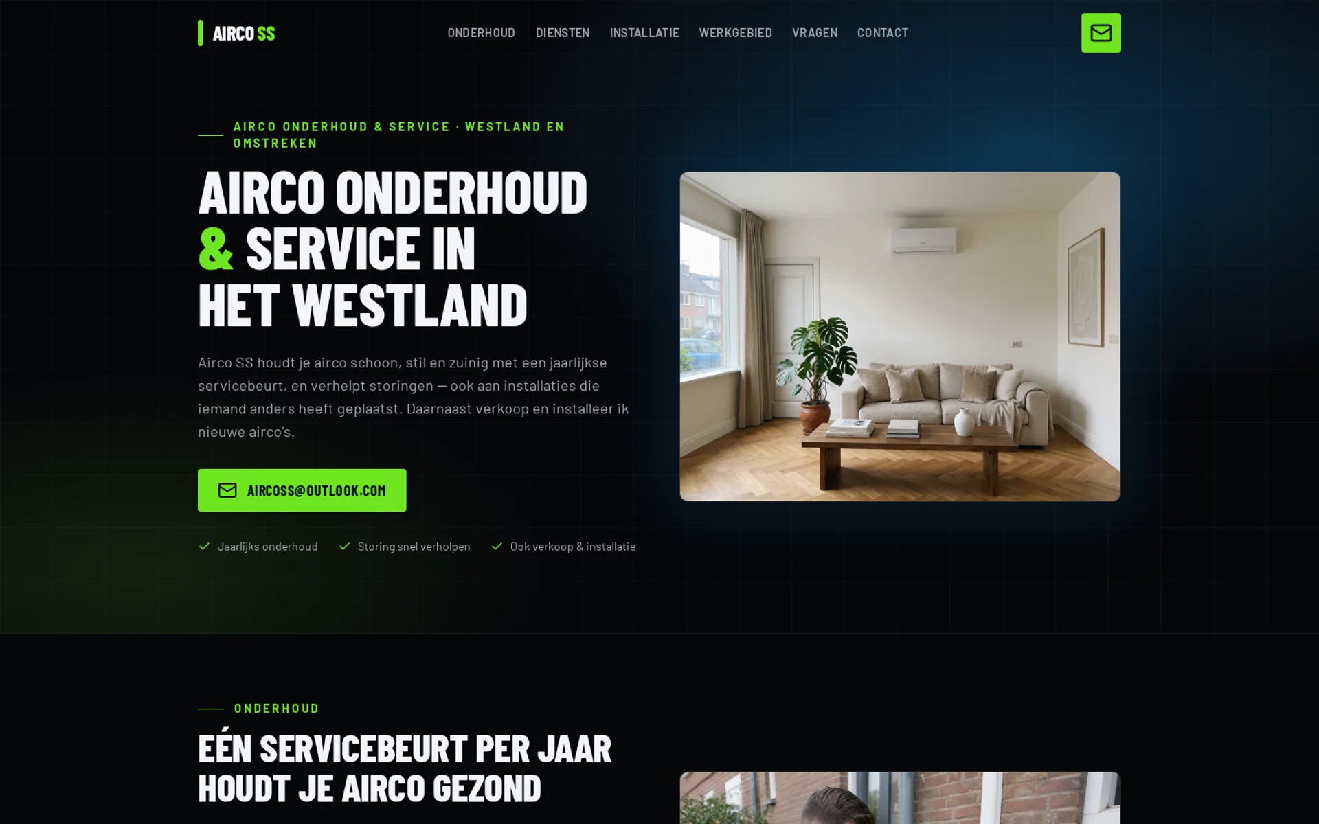 Airco SS — website voor airco onderhoud en service, gebouwd door NextBuild