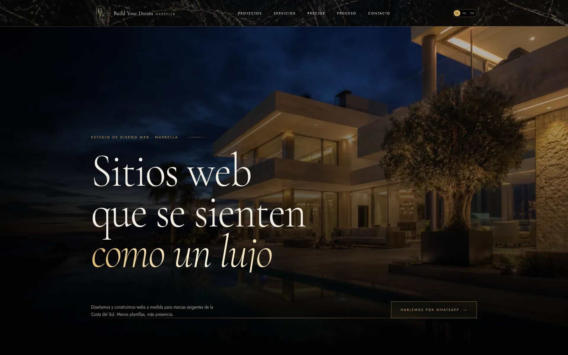 DreamBuilder Marbella — luxe webdesign website voor de Costa del Sol, gebouwd door NextBuild